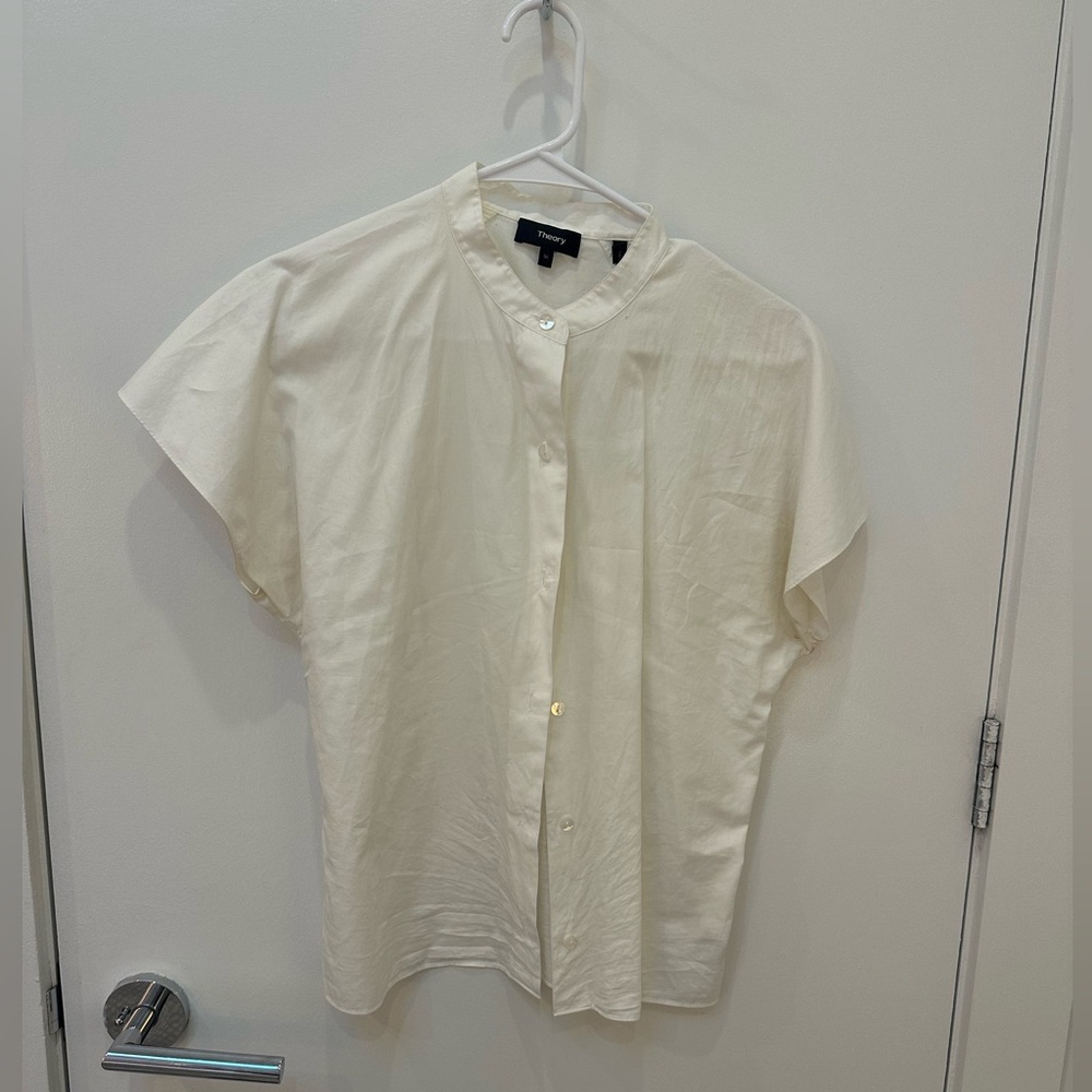 Theory White Short Sleeve Button Down